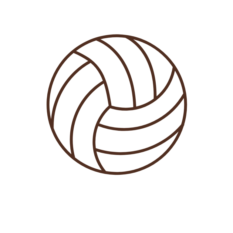 Simple line drawing of a volleyball with curved panels, shown on a plain white background.